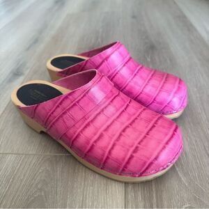 Swedish Hasbeens Heeled Mules Clogs Pink Croc Embossed Women’s EU 36 Barbie